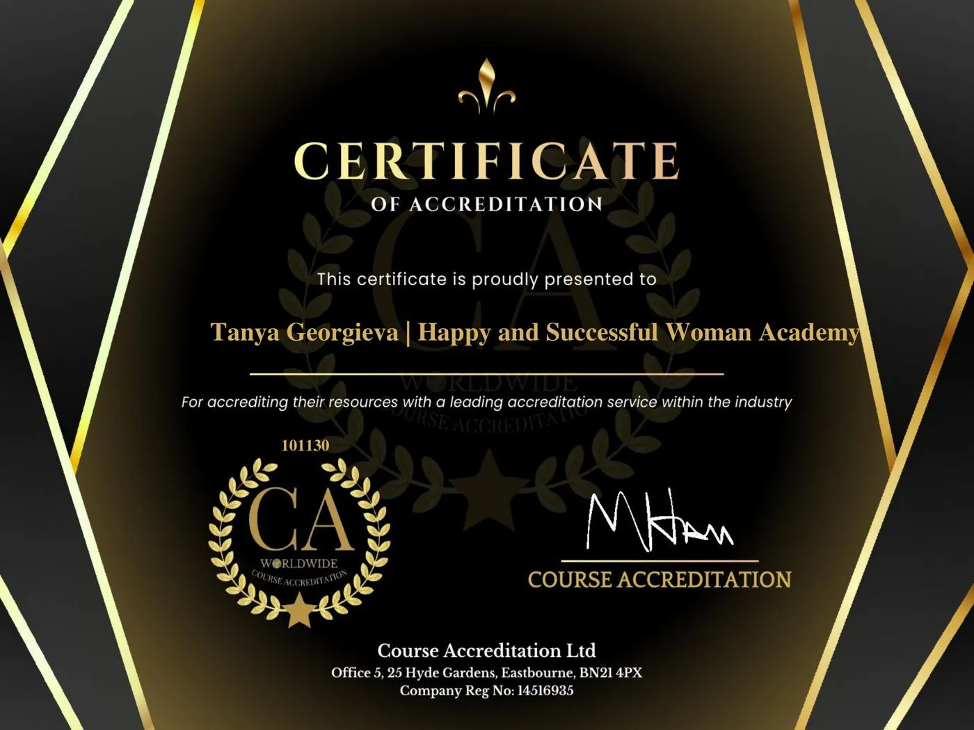 Сертификат за акредитация – Course Accreditation (CA Worldwide)